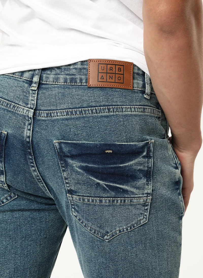 Urbano Fashion  Urbano Fashion Men's Ice Blue Regular Fit Heavy Washed Denim Jeans Stretchable for Men | Best Price UAE
